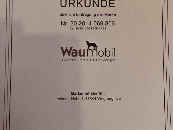 Urkunde ueber die Eintragung der Marke Waumobil